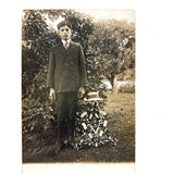 Proud Young Man with Wonderful Heart Decorated Folk Art Twig Table,  Early 1900s RPPC