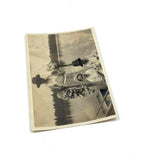 Woman and Children on Rowboat Holding Waterlilies, Poetic Antique Snapshot Photo