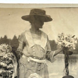 Woman and Children on Rowboat Holding Waterlilies, Poetic Antique Snapshot Photo