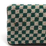 Fantastic 19th Century Very Finely Beaded Green and White Checkerboard Patterned Needlebook/Pinkeep