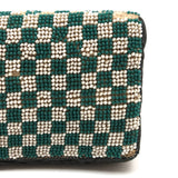 Fantastic 19th Century Very Finely Beaded Green and White Checkerboard Patterned Needlebook/Pinkeep