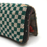 Fantastic 19th Century Very Finely Beaded Green and White Checkerboard Patterned Needlebook/Pinkeep