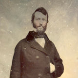 Tall, Intense Looking Man with Spindle Back Side Chair, 1850s-60s Tintype Under Glass in Foil Wrap