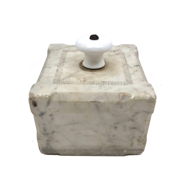 Antique Carved Marble Doorstop with Porcelain Handle