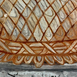 Big Blooms in Basket-like Urn with Scroll Handles, Large Antique Reverse Glass Tinsel Painting