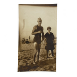 Beautiful Young Swimmer on Beach, Antique Sepia Paper Print Snapshot