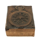 Pocket Watch at 2:43, Antique Copper Print Block on Wood