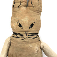 Much Loved Old Handmade Rag Bunny with Many Darned Spots
