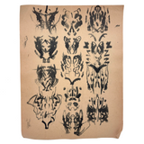 Skulls, Bodies, Butterflies: Two Pages of Evocative Earlyish 20th Century School Work Ink Blot Exercises