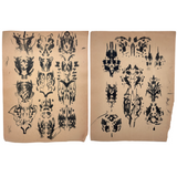 Skulls, Bodies, Butterflies: Two Pages of Evocative Earlyish 20th Century School Work Ink Blot Exercises