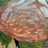 Big Blooms in Basket-like Urn with Scroll Handles, Large Antique Reverse Glass Tinsel Painting