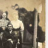 Portrait of a Trio with Curtain and Shadows, Wonderfully Ghostly Antique Real Photo Postcard