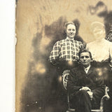 Portrait of a Trio with Curtain and Shadows, Wonderfully Ghostly Antique Real Photo Postcard