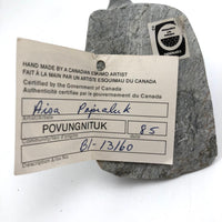 Marvelous Isah Papialuk (Povungnituk Inuit) 1985 Carved Stone "Winged" Seal