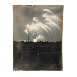 Fourth of July, Very Beautiful Antique Silver Print Photo of Exploding Fireworks with Horizon of Spectators