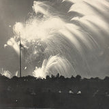 Fourth of July, Very Beautiful Antique Silver Print Photo of Exploding Fireworks with Horizon of Spectators