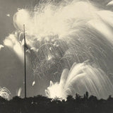 Fourth of July, Very Beautiful Antique Silver Print Photo of Exploding Fireworks with Horizon of Spectators