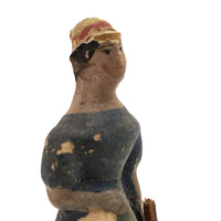 Tiny Antique Painted Papier Mache Woman with Wonderful Face, Presumed German