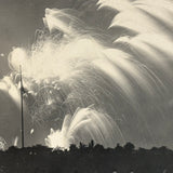 Fourth of July, Very Beautiful Antique Silver Print Photo of Exploding Fireworks with Horizon of Spectators