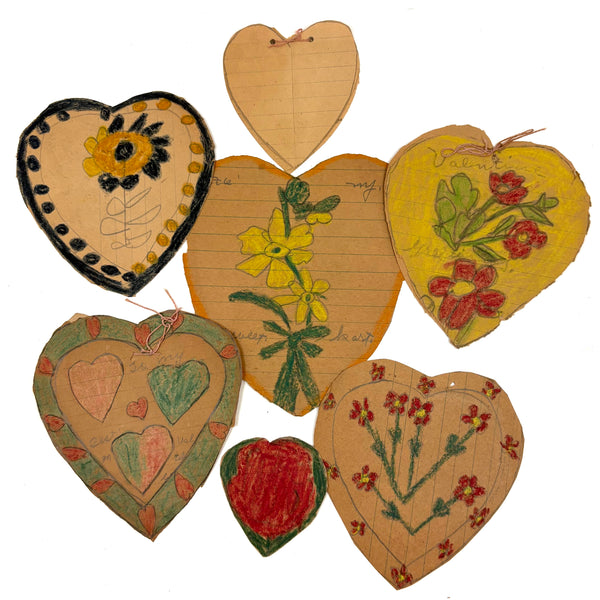 Set of Six Homemade Crayon Decorated Valentines