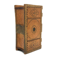 Hearts, Stars, Spades, Diamonds, Antique Spruce Gum Box with Chip Carving and Gold Paint