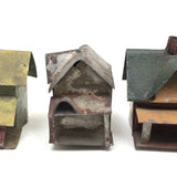 Set of 5 Scratch Made, Painted Miniature Tin Houses