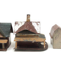 Set of 5 Scratch Made, Painted Miniature Tin Houses