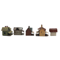 Set of 5 Scratch Made, Painted Miniature Tin Houses