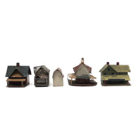 Set of 5 Scratch Made, Painted Miniature Tin Houses