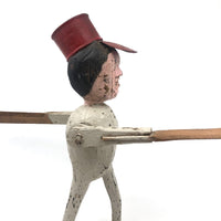 SOLD Folk Art Whirligig Man in Polychrome with Red Tin Hat