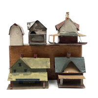 Set of 5 Scratch Made, Painted Miniature Tin Houses