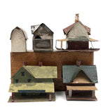 Set of 5 Scratch Made, Painted Miniature Tin Houses