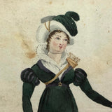 1821 Derby Archery Society Archeress Watercolor Miniature in Period Frame