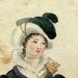 1821 Derby Archery Society Archeress Watercolor Miniature in Period Frame
