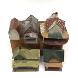 Set of 5 Scratch Made, Painted Miniature Tin Houses