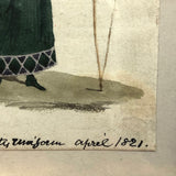 1821 Derby Archery Society Archeress Watercolor Miniature in Period Frame