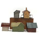 Set of 5 Scratch Made, Painted Miniature Tin Houses