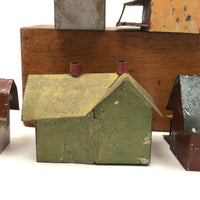 Set of 5 Scratch Made, Painted Miniature Tin Houses