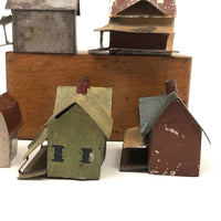 Set of 5 Scratch Made, Painted Miniature Tin Houses