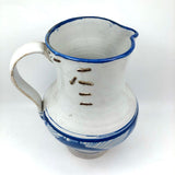 Large Hand-thrown Blue on White Stoneware Pitcher with Beautiful Staple Repair
