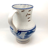 Large Hand-thrown Blue on White Stoneware Pitcher with Beautiful Staple Repair