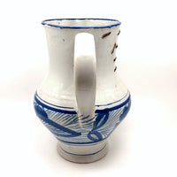 Large Hand-thrown Blue on White Stoneware Pitcher with Beautiful Staple Repair