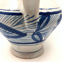 Large Hand-thrown Blue on White Stoneware Pitcher with Beautiful Staple Repair