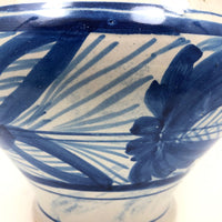 Large Hand-thrown Blue on White Stoneware Pitcher with Beautiful Staple Repair