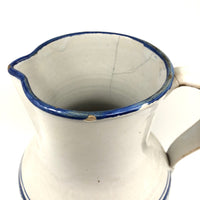 Large Hand-thrown Blue on White Stoneware Pitcher with Beautiful Staple Repair
