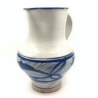 Large Hand-thrown Blue on White Stoneware Pitcher with Beautiful Staple Repair