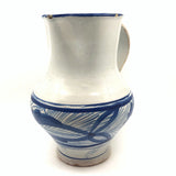 Large Hand-thrown Blue on White Stoneware Pitcher with Beautiful Staple Repair