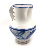 Large Hand-thrown Blue on White Stoneware Pitcher with Beautiful Staple Repair