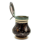 Salt Cellars, Pepper Shaker, Mustard Pot: James Macintyre Pottery "Agateware" Marbled Slipware Set, Staffordshire, c. 1860s