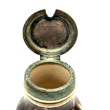Salt Cellars, Pepper Shaker, Mustard Pot: James Macintyre Pottery "Agateware" Marbled Slipware Set, Staffordshire, c. 1860s